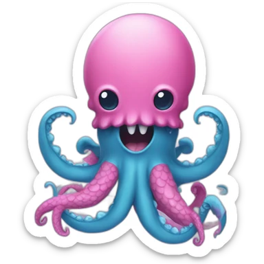 an adorable blue kraken fighting another pink kraken  adorable sticker