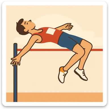 flat toon style high jump athlete with simple background sticker