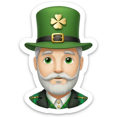 Tall grey haired man with goatee wearing a green peaky hat and kilt st. Patrick’s Day sticker