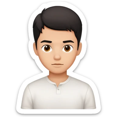 A young handsome black-haired boy in a white shirt sticker