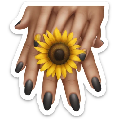 hand holding a sunflower with medium sized acylics on her nails  sticker