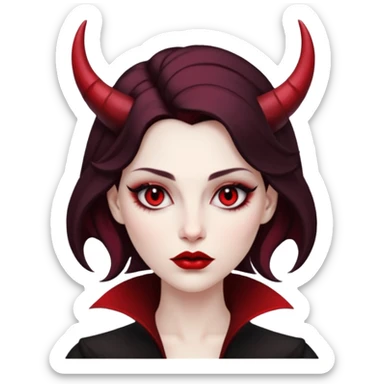 Woman with subtle horns, smooth skin and sharp gaze, divine corruption sticker
