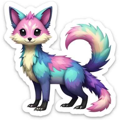 Rare realistic exotic edgy cute pastel gothic epic pretty beautiful handsome gorgeous aesthetic colorful vibrant Vernid-Trico-species-Fakemon-creature by LiLaiRa, 4 legs, 1 tail, random markings, (full body) sticker