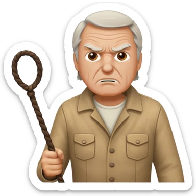 Give this emoji 🤠 a whip make it an old white guy with a whip make him angry sticker