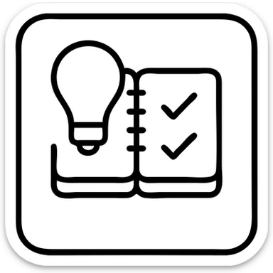 simple icon symbolizing planning such as light bulb, planner, checklist, with border, transparent background, simple icon style, emphasis sticker