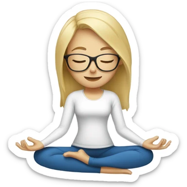 Blonde lady doing yoga with closed eyes wearing glasses  sticker