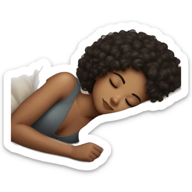 Sleeping girl on pillow dark curly hair sticker