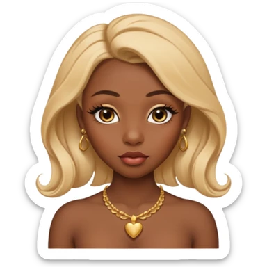 darkskin female with eyebrows that are naturally shaped and frame eyes well, eyes that are almond-shaped with defined lashes. nd lips are full with a defined cupid’s bow, add also a septum piercing that adds an edgy, stylish flair. a middle-part, honey blonde bust-down with laid baby hairs sticker
