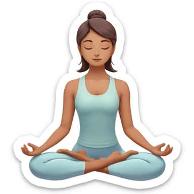 A peaceful person practicing yoga on a calm beach at sunrise, in a serene meditative pose. Soft pastel colors surround the scene, with gentle waves in the background and smooth, flowing lines representing balance and tranquility. The atmosphere feels centered and mindful. sticker