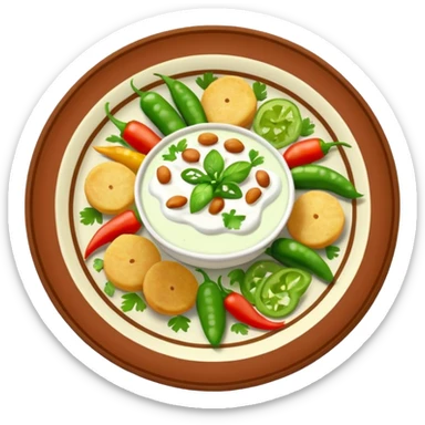 Pakistani dish named chaat its has yougurt and green chilli and vegetables in it mix it all sticker