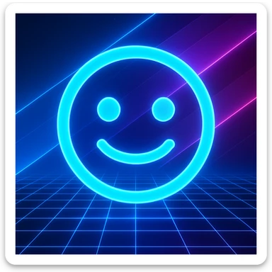 Create a background inspired by this image, but in a Tron 80's retro style: use neon blue, purple, and pink diagonal stripes, glowing grid effects, and a futuristic vibe. Remove the vintage texture and replace with a clean, digital look. sticker