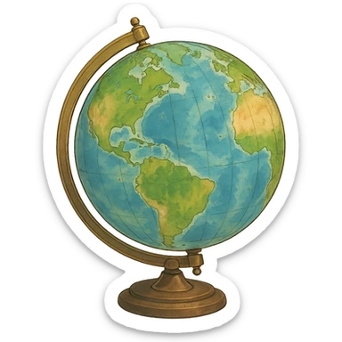 ghibli style illustration of a globe sticker