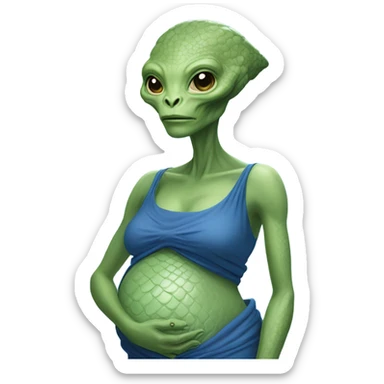 Pregnant Reptilian alien woman, full body in blue dress sticker