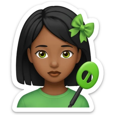 black girl with black hair and green color hairclip sticker