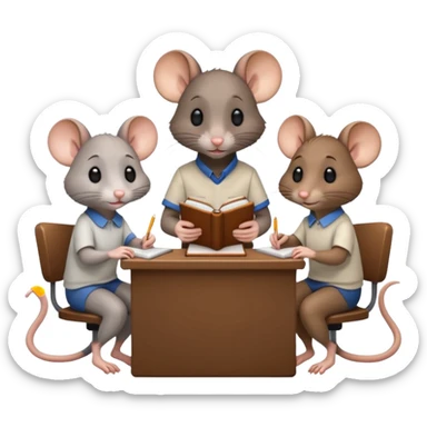 two girl rats and a boy rat sitting in school doing homework  sticker