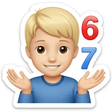 A Lil kid holding 6 7  sticker