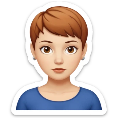 classic teacher emoji but fatter and with a brown pixie cut, make her white and the pixy cut is pointy and dark brown and she is very fat sticker
