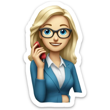 Elegant real blonde girl with glasses happy blue eyes talking on a phone  sticker