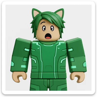 Edit the character in the reference image to have a surprised expression, keeping the original Roblox style, outfit, and face color exactly as in the reference image. sticker