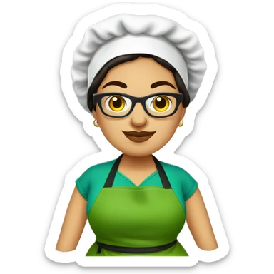 mexican chubby lady green apron  with glasses cooking tacos sticker