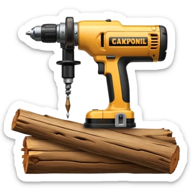 carpenter drill with wooden log sticker