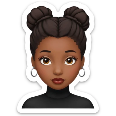 A black girl with edges and plump lips and long lashes with a bun in her hair and she looks like a baddie sticker