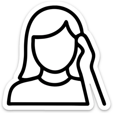 person tucking hair behind ear, simple and clear lines, icon style sticker
