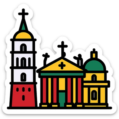 Discord role icon of Vilnius Cathedral Lithuania, simple bold style, emphasizing unique architecture and national colors sticker
