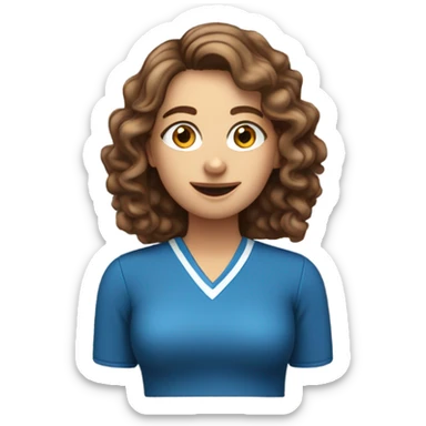 Create a female PE teacher emoji. She must have long brown volumed curled hair, She MUST have blue eyes. Brown hair. And a whistle around her neck. sticker