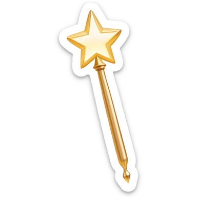A sleek, glowing magic wand hovering in mid-air, emitting a soft trail of sparkling light. Tiny, faded-out emoji icons float around it, appearing as if they are about to be created but remain incomplete. The scene has a clean, minimalist aesthetic with a soft, neutral background. The wand radiates a subtle mystical glow, symbolizing creativity and the potential to generate new emojis. Flat, modern illustration, digital art, empty state design. sticker
