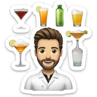 white bartender with facial hair and big quiff brunette hair making margritas sticker