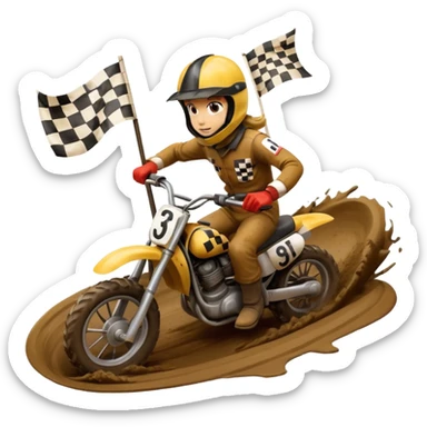 Sliding on mud and crossing the checker flag sticker