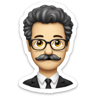 homem branco de oculos cabelo preto bigode enrolado professor xadrez sticker