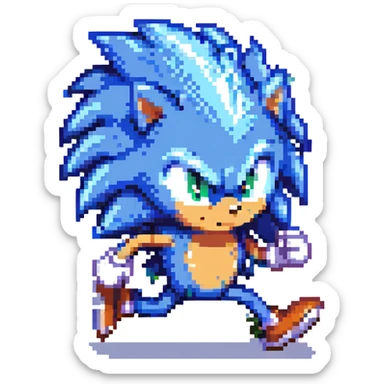 Sonic the Hedgehog, blue spiky hair, running, classic video game style sticker