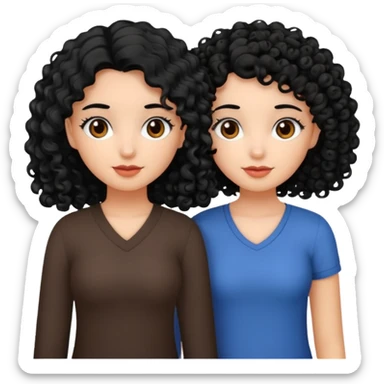 2 girl best friends. One who is black with black hair and dark brown eyes. one who is white with curly dark brown hair and dark brown eyes. sticker
