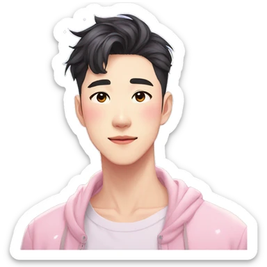 Gorgeous bright sparkly romantic Asian anime pastel guy with blushing face aesthetic trending style outside sticker