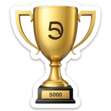 Golden trophy with "500" engraved, YouTube play button, minimal, white background sticker