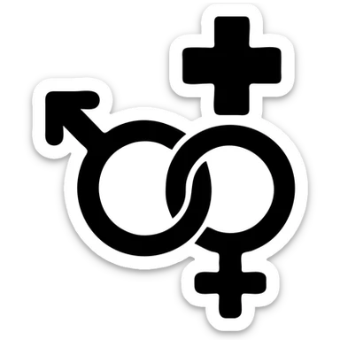Interlocking gender symbols with subtle medical cross, representing sexual health clinic sticker