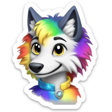 Furry, sparkle, rainbow, animal, anthro, full body, fursona, sergal-protogen sticker