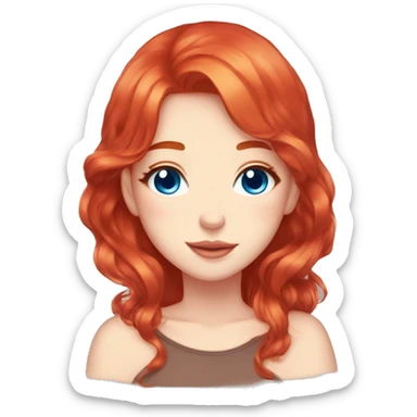 Bright red haired anime girl blue eyes freckles rose lips and cheeks sticker