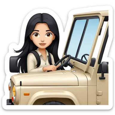 A girl with long black hair, driving a 4 door white jeep ￼ sticker