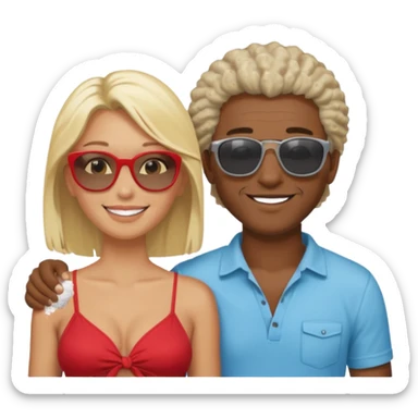Black man salt n pepper hair smiling with blonde in love on beach sticker