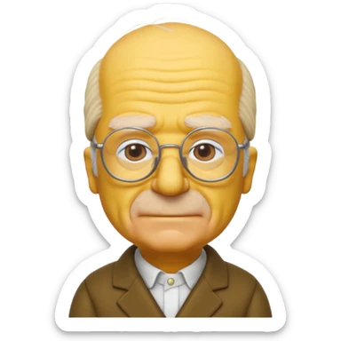 A 3D cartoon close-up of Grandpa Abe Simpson from The Simpsons, rendered in Memoji-style with bald yellow head, white tufts of hair on the sides, wrinkled face, glasses, and warm lighting. Match the Simpsons family color tone and style. sticker