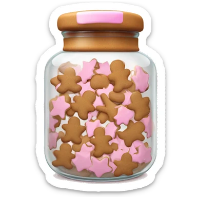 Realistic glass cookie jar with light pink lid full of gingerbread cookies isolated.  sticker