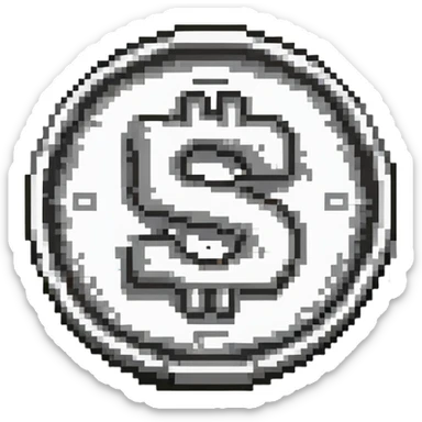 A silver coin with S.R symbols engraved prominently sticker