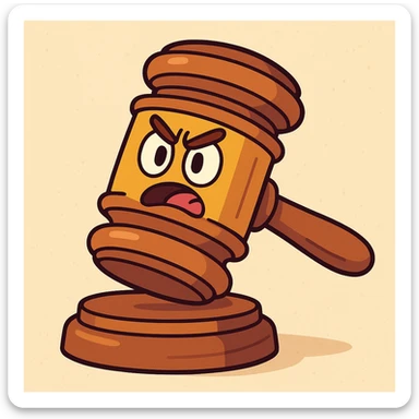 a gavel, cartoon style, bold lines and bright colors, playful and vibrant sticker