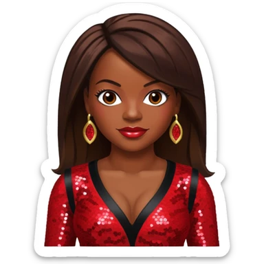 Kandi Burruss from Xscape with long dark brown hair, red sequin outfit sticker