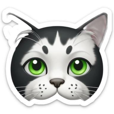 Black white cat with green eyes and grumpy face sticker