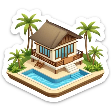 Bali beach bungalow, isometric exterior sticker