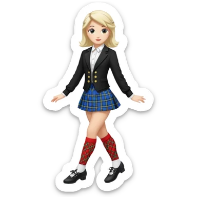 Highland dancing argyle just over the knee socks, blouse, highland dancing jacket, tartan miniskirt and highland dancing shoes sticker